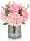 Faux Flower Arrangements Artificial Peony Hydrangea Silk Flowers with Glass Vase Realistic Fake Potted Floral Bouquet